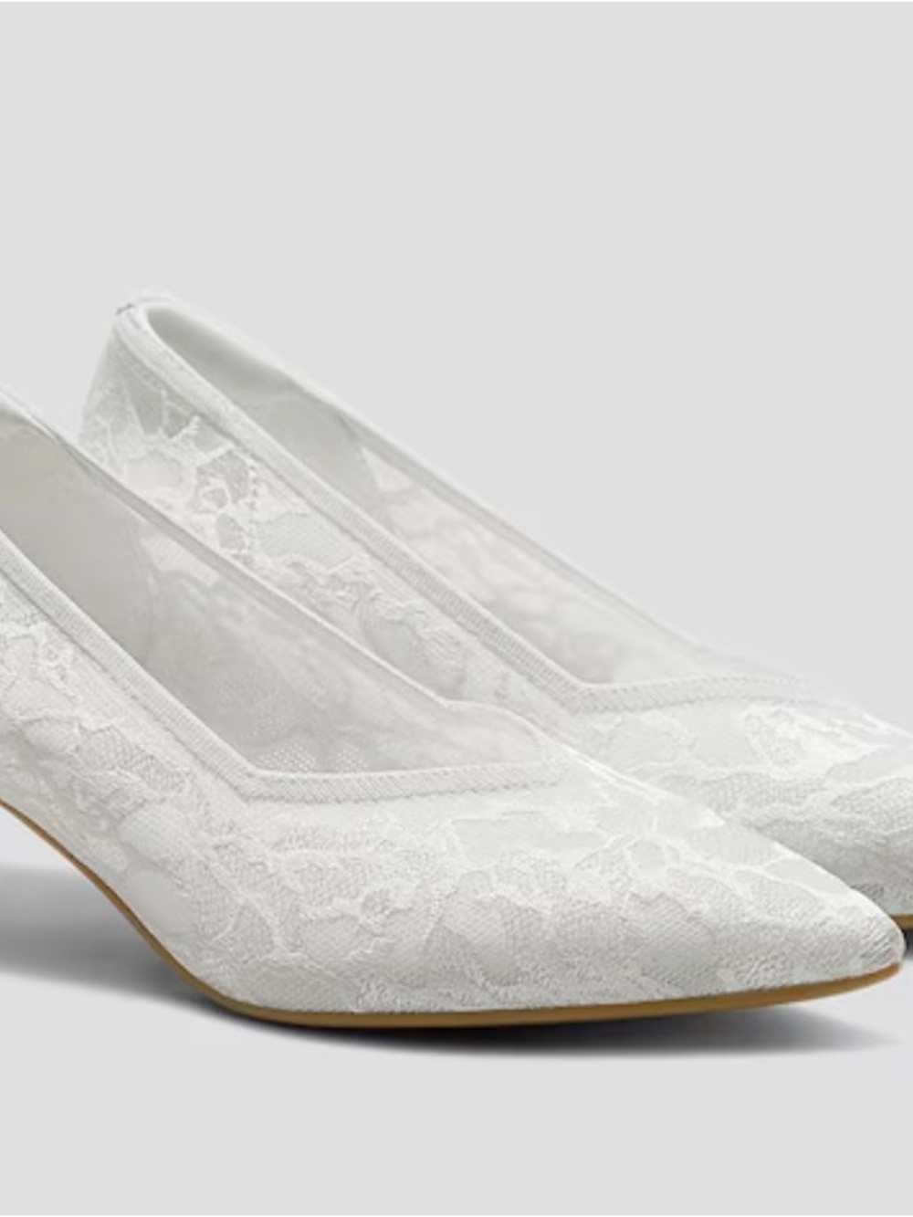 Lace Pointed-Toe White Flats with Sheer Detail